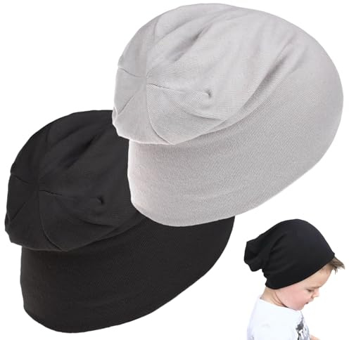 MBSIVSA 2 Stück Beanie Kinder Slouch Mütze, Unisex Baby Mütze, Kinder Wintermützen, Warme Kindermützen, Doppellagige Baby Strickmütze, für Kind Frühling, Herbst, Winter