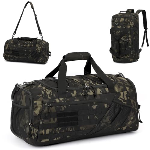 45L Taktische Reisetasche Rucksack für Herren Damen 3-in-1 Camouflage Sporttasche Militär mit Schuhfach Nassfach Multifunktionale Weekender für Gym Reisen Camping Wandern, Camo