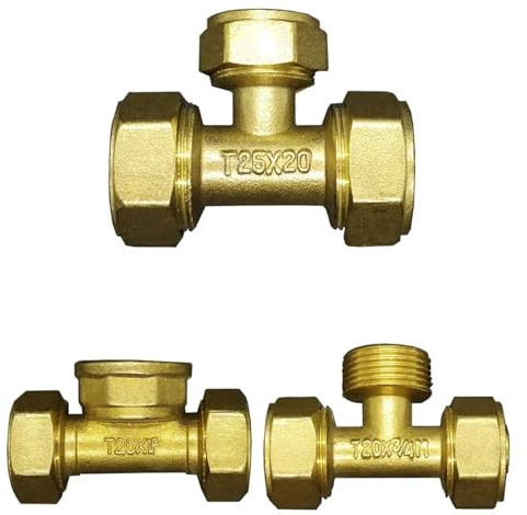 1216 1418 1620 2025 2632 PEX-AL-PEX 1/2 3/4 1 Male Female Brass Tee 3 Wasy Pipe Fitting Connector 1pc(1l2 BSPMx1620)