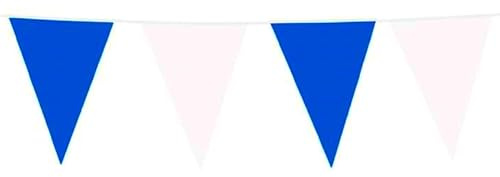 Blau Weiße Wimpelkette 10m aus Kunststoff – Große Wimpel 20x30 cm – Wetterfeste Girlande für Indoor & Outdoor – Reißfest & Wiederverwendbar – Party Deko für Geburtstag, Hochzeit & Gartenparty