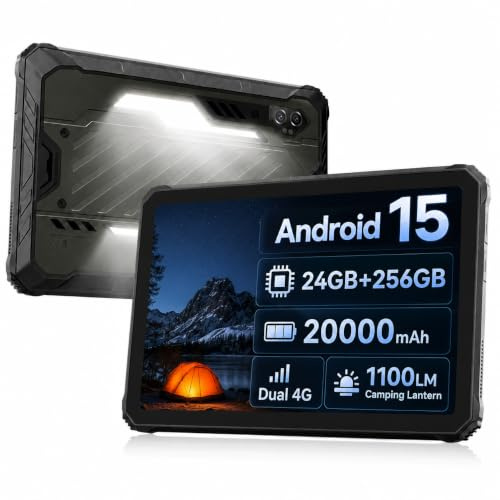 Al Rugged Tablet, 20000mAh, 1100LM Light, 11 In Android Tablets, 24GB+256GB | 2TB TF, IP69K Waterproof, MIL-STD-810H, Dual 4G LTE SIM, 20MP Night Vision, 45W/OTG/5G WiFi/GPS /NFC/Face ID/Glove Mode