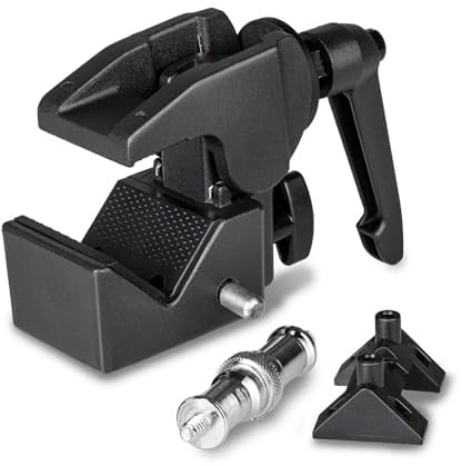 Walimex Superklemme schwarz - 90 x 50 x 100 mm - Klemmbereich ca. 10-60 mm - mit 5/8 Spigot Aufnahme - für runde und eckige Stangen und Objekte - Fotozubehör Kamera Zubehör Fotostudio Atelier
