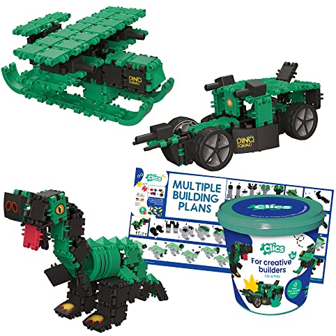 Clics Dino World pour Les Enfants à partir de 3 Ans, Jouets éducatifs créatifs dans Un Ensemble de 151 pièces,Blocs de Construction pour Filles et garçons, Jouets Montessori STEM, Jouets durables