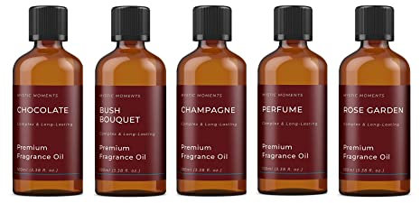 Mystic Moments | Valentines Romance Fragrance Oil Gift Starter Pack 5x100ml | Bush Bouquet, Champagne, Chocolate, Perfume, Rose Garden | Perfect as a Gift