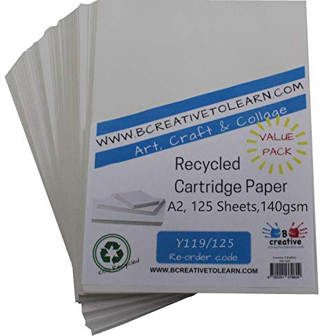 BCreative Zeichenpapier, A2, recycelt für Künstler/Skizzieren, 140 g/m2, Weiß, 125 Blatt