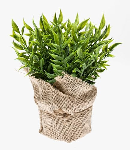 artplants.de Künstlicher Mäusedorn Kraut Vitus im Jutesack, grün, 22cm - Kunstpflanze - Kräuter Pflanze