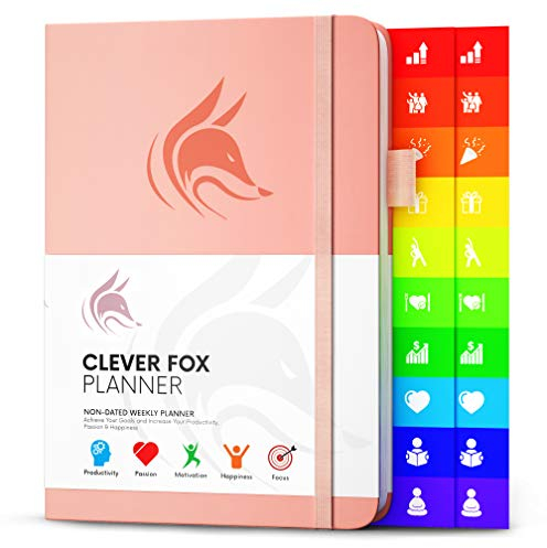 Der Clever Fox Planer - Kalender Notizbuch Organizer Tagebuch zur Steigerung von Produktivität, Motivation, Achtsamkeit, Glück, Erfolg und Zielerreichung, Undatiert, A5 - Pfirsichrosa