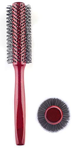 Kleine Rundbürste 40mm mit weichen Nylonborsten, Haarbürsten, Haarbürste für Damen und Herren, für kurzes oder mittellanges Haar und Locken, Holzbürste, rot