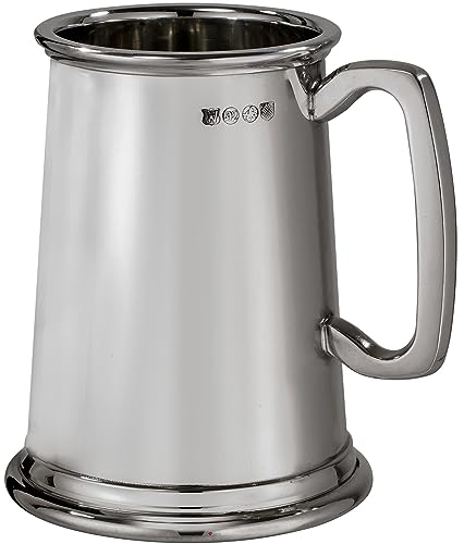 I LUV LTD Zinn Krug 1 Pint Norfolk Design mit Quadratischer Griff Rein Schwer Messgerät Bier Krug Perfekt zum Gravieren Personalisierte Geschenke für Männer und Frauen