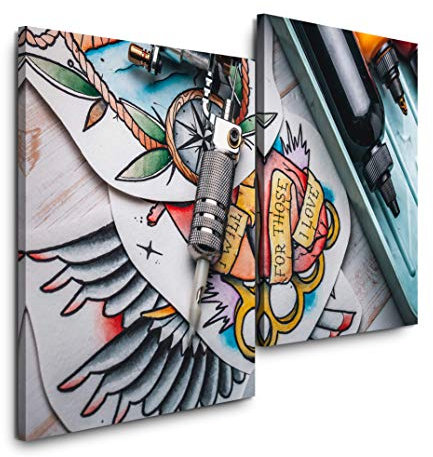 Sinus Art Tattoo Studio 120x80cm 2 Kunstdrucke je 70x60cm Kunstdruck modern Wandbilder XXL Wanddekoration Design Wand Bild