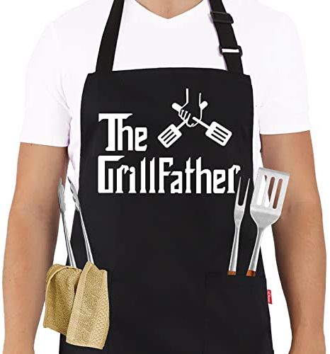 ALIPOBO Grillschürzen für Männer und Väter – Der Grillvater Schürze – lustige Kochschürze zum Kochen, Grillen, Grillen, Grillschürze mit 2 Taschen