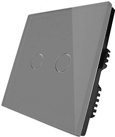 KONOQ Luxury Glass Panel Smart Touch Light Switch - Remote DIMMER (2 Gang / 1 Way, Grey)