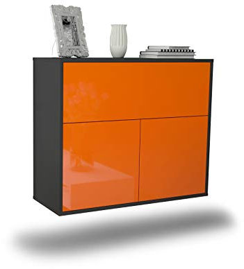Dekati Sideboard Irving hängend (92x77x35cm) Korpus anthrazit matt - Front Hochglanz Orange - Push to Open