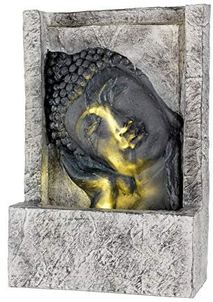 Kaemingk Reclining Oriental Buddha Head LED Lit Water Feature Indoor Outdoor