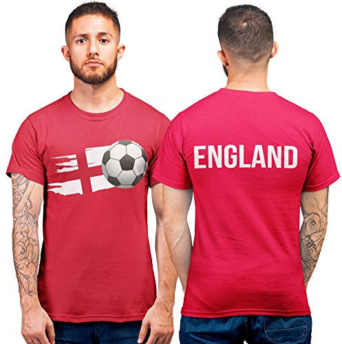 Purple Print House England Football T Shirt for Men Gifts for Husband Euro Summer Retro Fanwear, XXL - Mens, Red