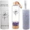 Bouteille d'eau de gemme infusée d'élixir de cristal de bien-être en bambou, bouteille d'eau de cristal de pierre précieuse naturelle verre de guérison de pierre précieuse de gravier de quartz, 400ML