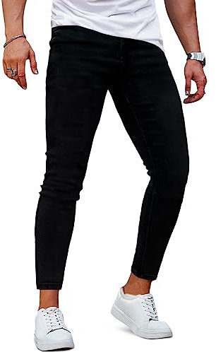 GINGTTO Mens Stretch Jeans Skinny Fit Black Jean Slim Fit Trousers for Men Tapered Denim Pants 34 Waist 30 Leg