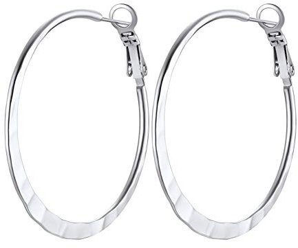 PROSTEEL Orecchini Donna Cerchio in Acciaio Inossidabile, in Colore Argento 40mm Orecchino a Cerchio Piatti