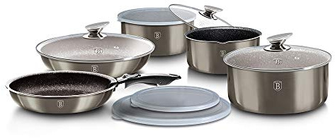 12 Pcs Colorful Space Saving Cookware Frying Pan Sauce Pan Casserole Pot Set Induction Lid Handles (Carbon)