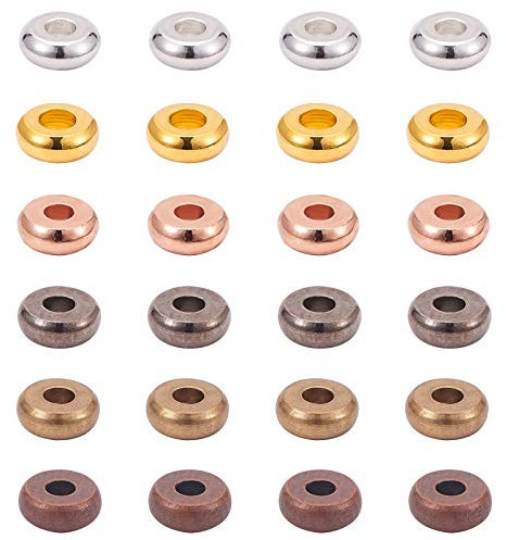 PH PandaHall 300pcs 6 Couleurs Perles Plates en Métal, 4mm Perles Intercalaires Perles Heishi pour Collier de Bracelet de Perles en Pâte Polymère