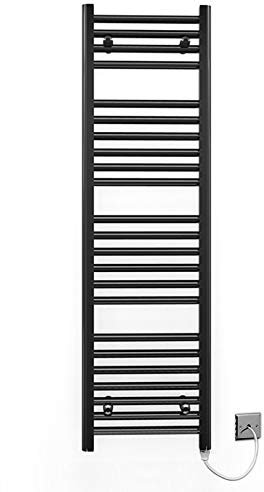 Myhomeware 400mm Wide Black Flat Electric Pre-Filled Heated Towel Rail Radiator For Bathroom Designer UK (Alyssa 400 / 1200mm Electric Black)