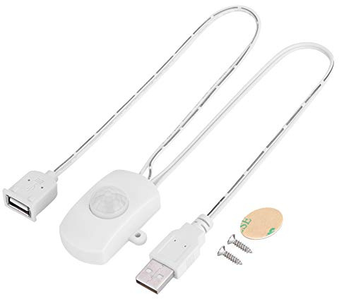 PUSOKEI -PIR-Infrarot-Bewegungsmelder-Sensorschalter, LED-Streifen-USB-Schnittstelle, Automatischer Schalter, für Bewegungsaktivierte/Automatische Beleuchtung(Weiß)