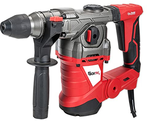 BOXTEC SDS-PLUS Marteau perforateur 1500 W avec poignée anti-vibration et butée de profondeur avec mallette avec 3 forets SDS et 2 burins, catégorie : 1500 W