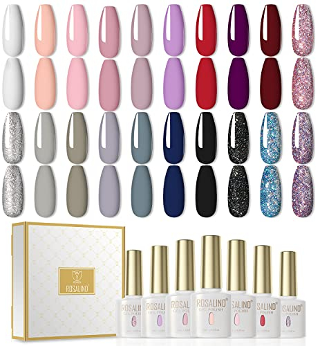 ROSALIND UV Nagellack Set 20 Farben Gel Shellac Glitzer UV Lack Nude Für Nägel Weiß Schwarz Nail Polish Set 6ml