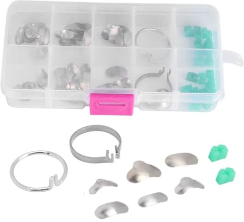 Matrici Dentali, Set Professionale di 100 Matrici Sezionali in Metallo con 20 Cunei e Anelli, Strumenti Odontoiatrici per Trattamenti di Precisione, Kit Completo per Cliniche e Studi Dentistici