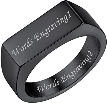 Bestyle Siegelring Gravur Bandring Herren Signetring Frauen Personalisierte Mädchenring Hip Hop Ring Schwarz 70