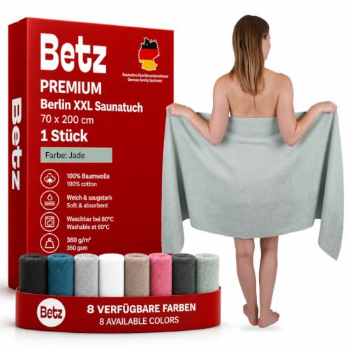 Betz 1 Stück Saunatuch 100% Baumwolle Jade 70x200 cm Berlin XXL Saunatücher Sauna Handtuch Weich Groß Frottee Badetuch Farbe Jade