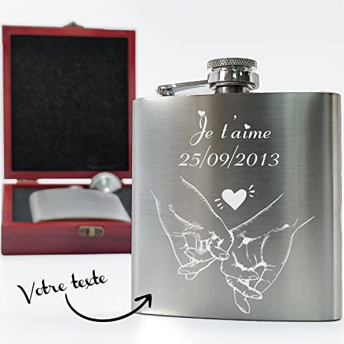 KDO MAGIC - Flasque alcool personnalisé - Flasque de poche personnalisable avec un prénom - 175ml - Couleur silver - Idée cadeau pour fête des pères, anniversaire, retraite et noël (Modèle Coeur)