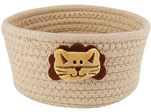 Belle Vous Kleiner Niedlicher Geflochtener Korb - B19 x H9,5 cm - Baumwollseil Korb für Wäsche, Katzen- und Hundespielzeug - Deko Korb für Wohnzimmerregale im Kinderzimmer – Katzendesign