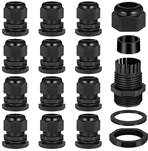 Zocipro 12Pcs M25 Cable Glands 25mm, IP68 Waterproof Nylon Cable Gland Suitable for 8mm-16mm Cables, Black Cable Grommet Cable Entry for Outdoor, Garden, Switch Box Junction Box