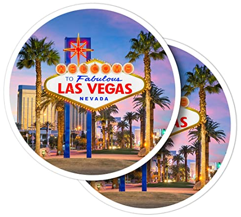 Vinyl-Aufkleber, rund, 10 cm, Aufschrift Welcome to Las Vegas, für Laptops, Tablets, Gepäck, Sammelalben, Kühlschränke #52431, 2 Stück