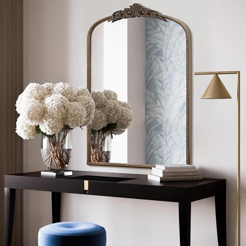 Micasso Traditional Ornate Bronze Mirror: 36 x 24 French Baroque Antique Mirror - Decorative Vintage Arched Mirrors for Wall/Bathroom/Entryway/Hallway - Home Decor for Living Room