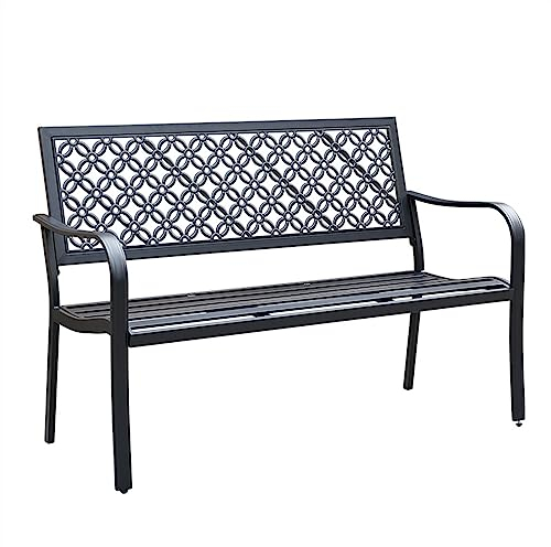 Gartenbank Sitzbank Outdoor-Terrassen-Freizeitbank, 2-Sitzer-Gartenbank aus rostfreiem Metall mit exquisit geschnitzter Rückenlehne for Veranda, Hinterhof-Rasen-Pool-Deck, 4 Farben Parkbank Terrassenb