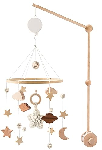 Hochet pour lit de bébé Cloche à vent pour nouveau-né Mobile Bebe Musical bois pour chambre de bébé étoile Mobile Bébé lit décoratif Jouet pour Fille Et Garçon, Décoration De Maison