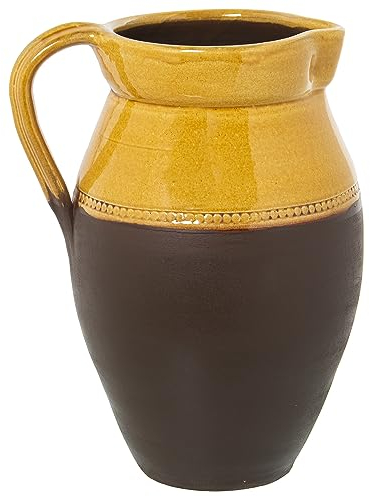 DRW Pichet avec poignée en céramique en jaune brillant et marron mat 21 x 29 cm, bouche 12,5 cm