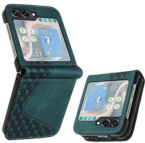 YIRRANZD Coque pour Samsung Galaxy Z Flip 5, Étui Housse Protection en Cuir PU, Antichoc Etui à Rabat pour Samsung Z Flip 5 (Vert)
