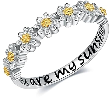 URONE Gänseblümchen Ring Silber 925 Gänseblümchen Schmuck Gänseblümchen Geschenke für Damen-US Größe #7