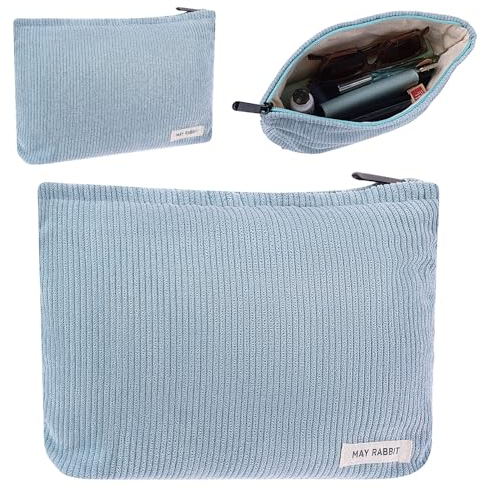 DSLSQD Kleine Kosmetiktasche,Make up Tasche für Frauen,Cord Schminktasche,Reise Tragbare Schminktasche mit Reißverschluss Multifunktionaler Kordsamt-Kosmetiktasche,Zubehör-Organizer für Damen-blau