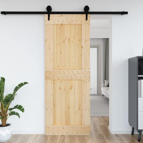 HOVOTHY 85x210 cm Tür Massivholz Kiefer Sliding Door Holztüren Innen Schiebetüren Wandmontage Innentüren Zimmertüren Garagentür Sliding Gates Schiebetür Holz Scheunentür Holztür Schiebetier Holz