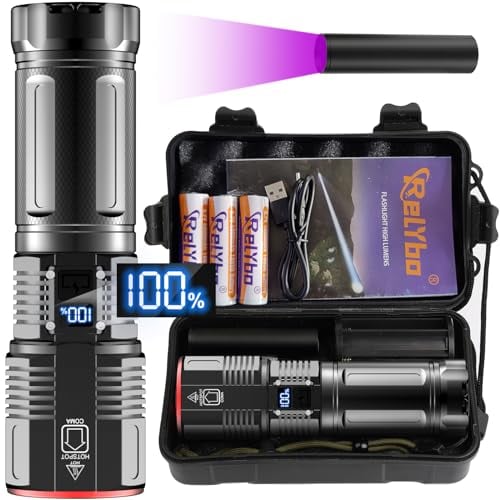 Relybo Taschenlampe LED Aufladbar, LED Taschenlampe Extrem Hell 600000 Lumen, Starke Taschenlampen USB C Batteriebetrieben, Extrem Helle Taktische MilitäR Flashlight, FüR Outdoor NotfäLle Camping
