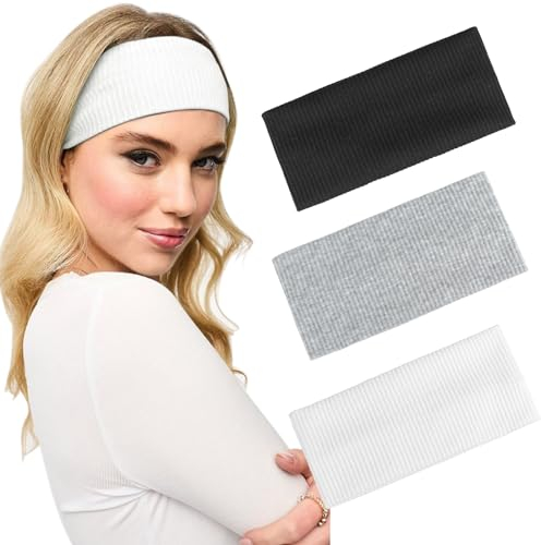 Blooms Haarband Damen Sport, Stirnband Mädchen Kinder Damen Elastisch Headband Antirutsch Headbands Hairband, Yoga Fitness Laufen Exercise Gym (Schwarz Weiß Grau)