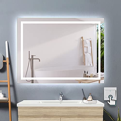 Acezanble LED Badspiegel Lichtspiegel,80x60cm LED Spiegel Wandspiegel mit Wandschalter Beschlagfrei,Badezimmerspiegel mit Beleuchtung Kaltweiß 6000K energiesparend Modell-26