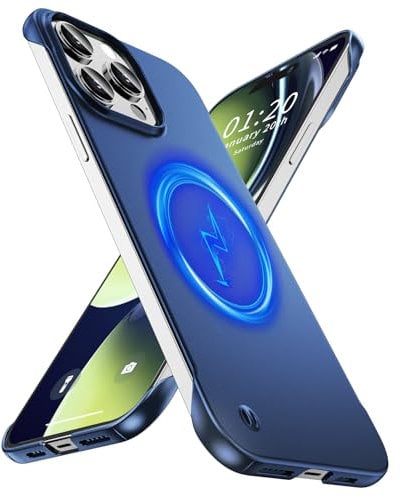 GRECAZO Magnetic Ultra Thin Frosted Designed for iPhone 14 Pro Max Frameless Case 6.7 inch(2022) Slim Minimalist Lightweight Matte Hard Anti-Scratch MagSafe Cover Protective Borderless Case-Navy Blue