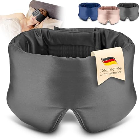 bene-sleep. Handgefertigte Schlafmaske aus reiner Seide mit Seidenfüllung – verstellbare Seidenschlafmaske Männer & Frauen – hypoallergen – atmungsaktive Maulbeerseide – Polyesterfrei (Grau)