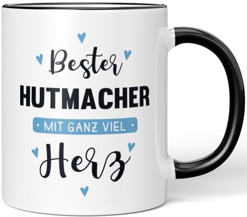 JUNIWORDS Tasse, Bester Hutmacher, mit ganz viel Herz, Schwarz (6047783)