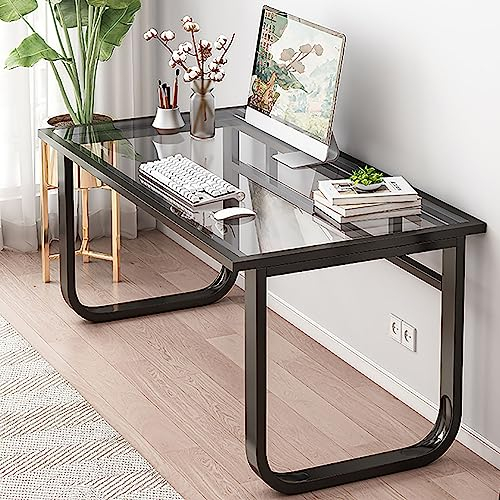 Generic Escritorio de cristal para computadora con patas de metal, escritorio moderno y simple para espacios pequeños, mesa de trabajo para PC de oficina en casa